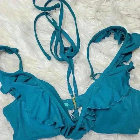 Sundazed Swim Top 36B Womens Green Brooke Ruffle Tie Back Bikini - Picture 9 of 9